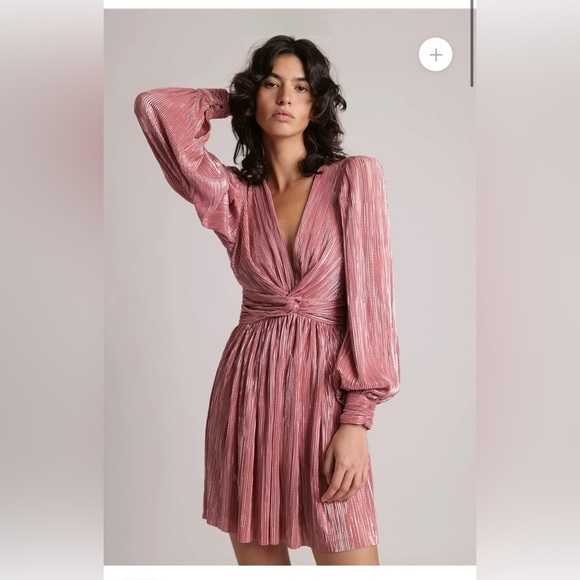Sabina Musayev Golda Pleated Mini Dress in Rose Gold - Picture 1 of 14